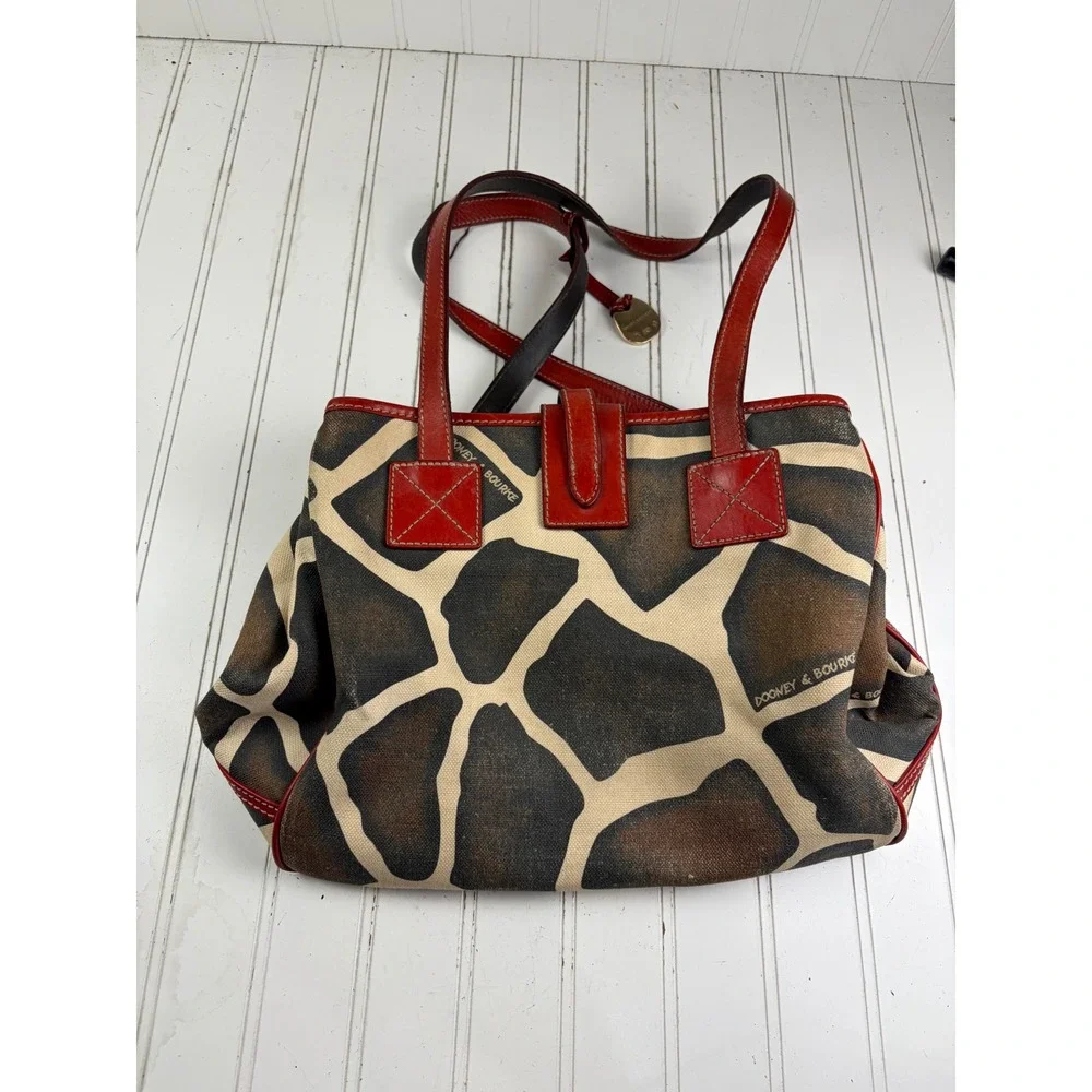 Dooney & Bourke Vintage Y2K Giraffe Print Canvas Leather Shoulder Tote Bag